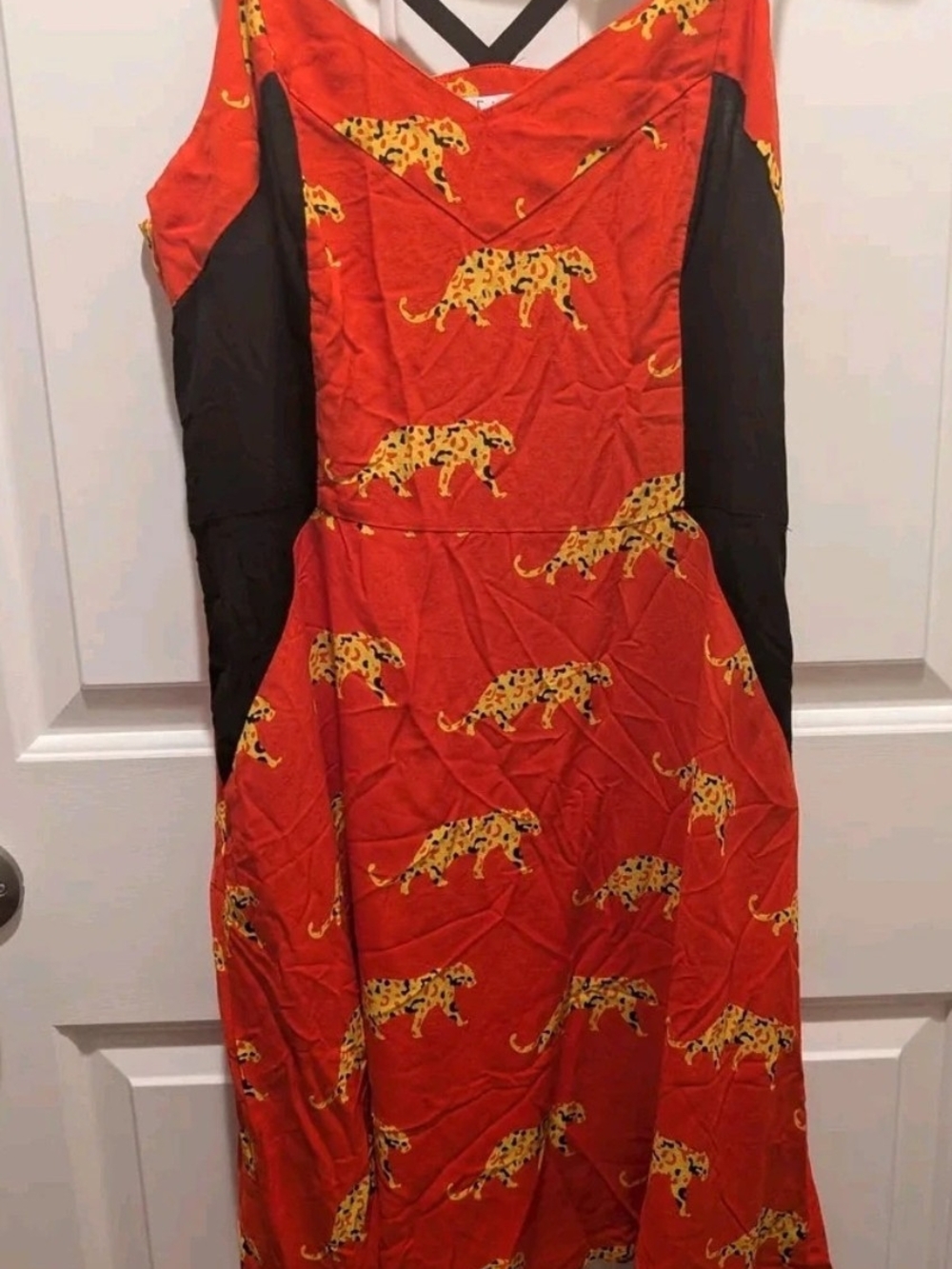 Impulse Red Tiger Print A-Line Dress with Black Side Panels